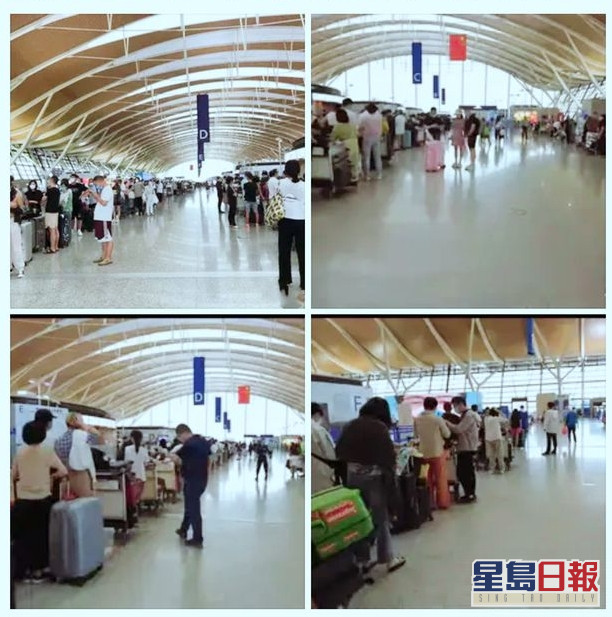 不少中國留學生在上海浦東機場排隊候機赴美。網上圖片