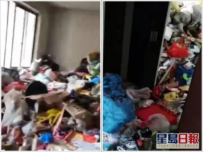 屋內每一處都堆放了用各種塑料袋裝的廢物。網圖