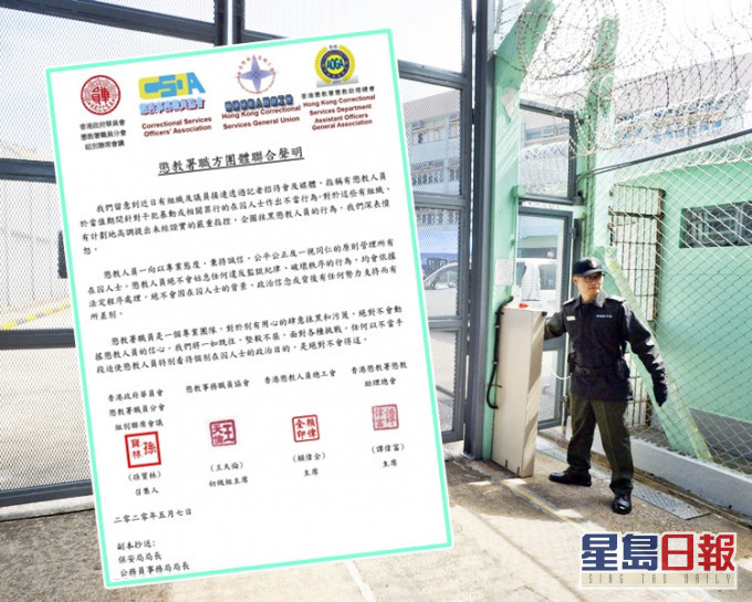 懲教署職方團體發出聯合聲明(小圖)。