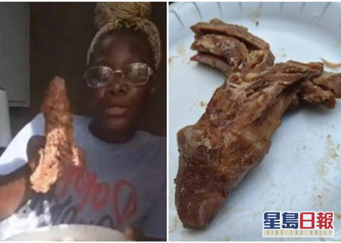 美國婦人拉米亞在超市購得一件看似「下體」的肉品(右)嚇得報警,後來證實只是虛驚一場。網圖