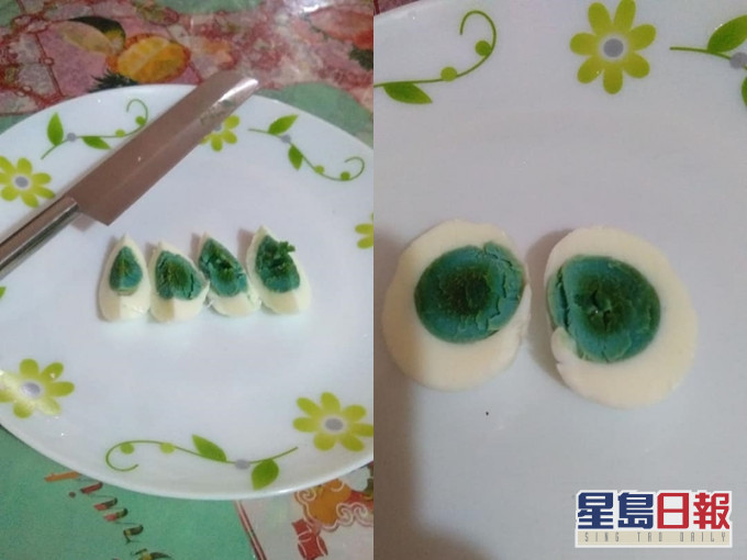雞蛋呈現綠色蛋黃。 AK Shihabudheen FB 圖片