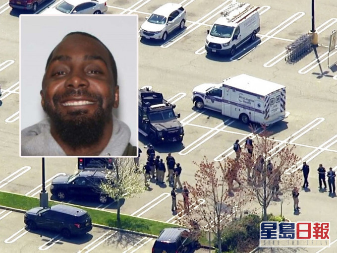紐約長島區超市員工槍擊同事,造成一死兩傷,男疑犯(小圖)已被捕。AP/警方圖片
