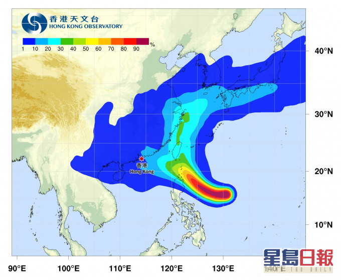 熱帶氣旋路徑概率預報。天文台