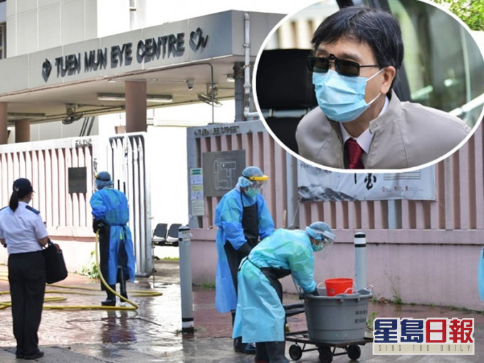 袁国勇(小图)下午到眼科中心了解情况。