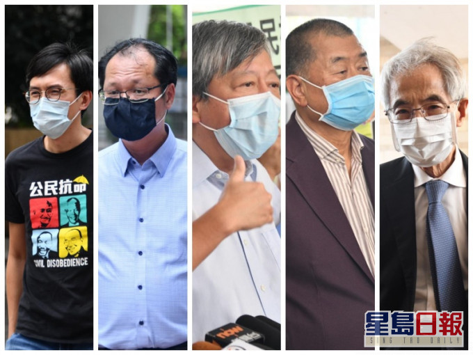 左起:吴文远、蔡耀昌、李卓人,黎智英及李柱铭。