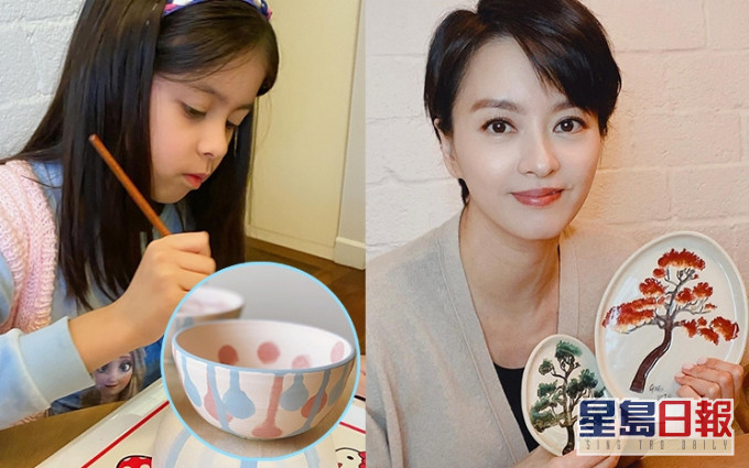 梁詠琪今日在IG分享自己繪畫的小碟子及女兒Sofia繪畫的陶瓷,可見女兒盡得媽媽真傳,很有藝術天份。