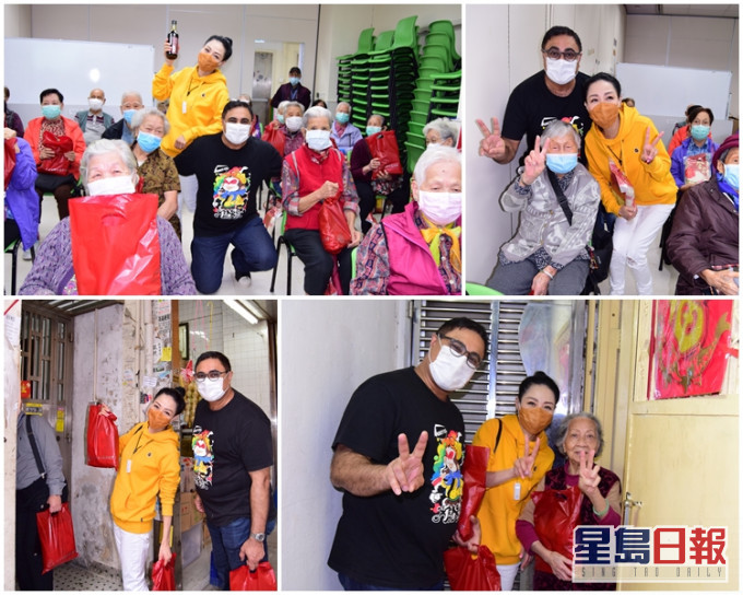 飛返蘇格蘭「交人」前,日前喬寶寶最後一次落區派口罩及福袋,寶寶口花花話要左擁右抱老友記,兩人又跟過百歲長者合照,笑言兩人加埋都未夠100歲。