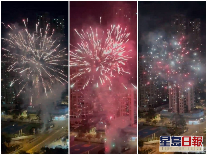 元朗昨晚有市民竟违法发放多枚烟花。影片截图