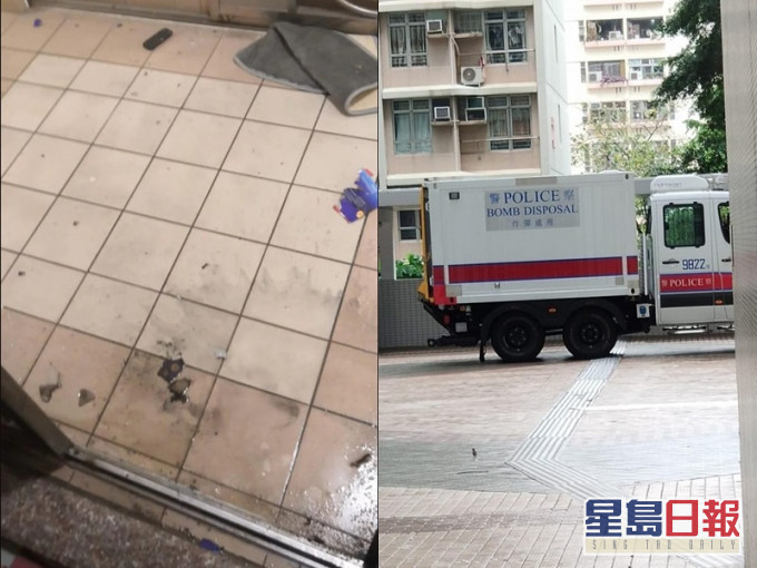 梨木树邨当日可疑物品起火,EOD到场。网图