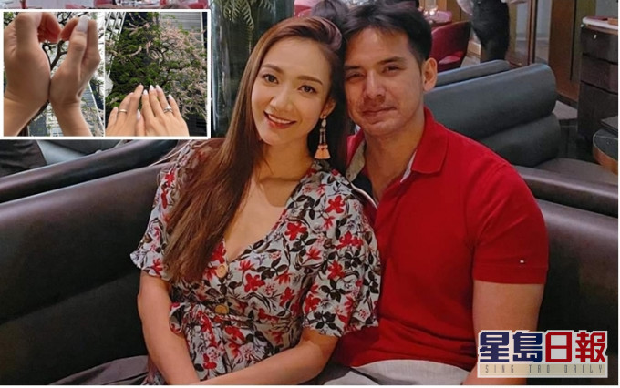 着住Deep V碎花裙嘅Grace依偎住大隻老公肩膊影相。兩人更在百年老樹下打卡。