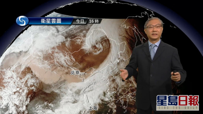 華北的沙塵暴可以在衛星圖像上看到。天文台截圖
