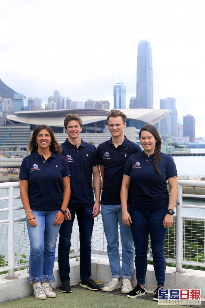 Maria Cantero(由左至右)、Nicolai Jacobsen、Calum Gregor及Jackie Truhol，将代表香港出战明年青年美洲杯帆船赛。相片由香港游艇会提供