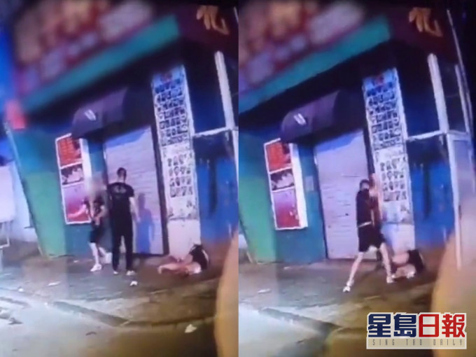男乘客落車後就向路邊的一名女孩走去,拿起手中的鐵棍就開始攻擊,的士司機見狀阻止男子繼續。(網圖)