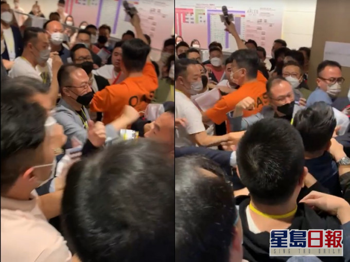火炭新盤售樓處代理爆發肢體衝突。片段截圖