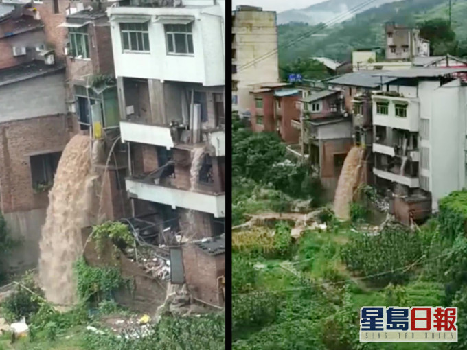 重慶大暴雨致民宅露台變瀑布。(網圖)
