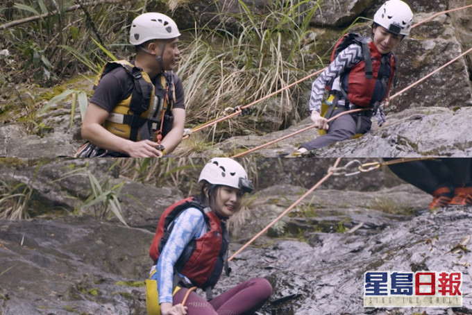 陳欣妍在教練陪同下喊住玩瀑降,而沈殷怡亦好驚嚇(下圖)。