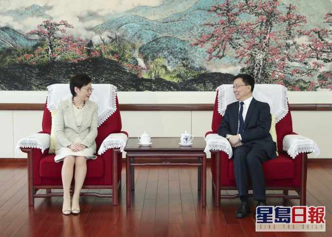 副總理韓正周四在廣州接見林鄭月娥。新華社