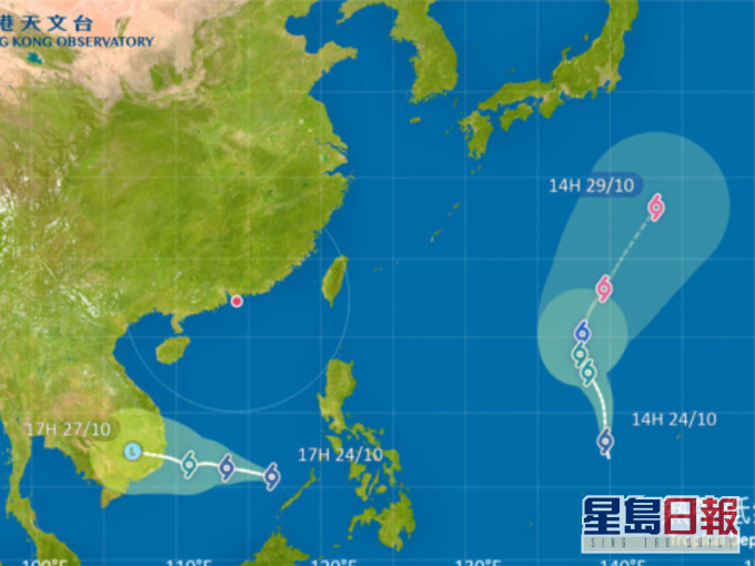 兩個熱帶氣旋預料不會影響香港。天文台圖片