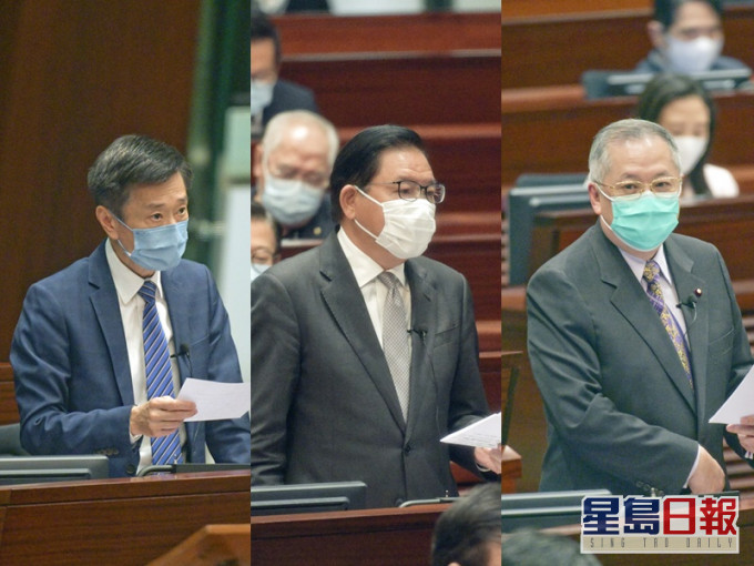 姚思荣(左)、林健锋(中)及张宇人(右)等议员大赞林郑月娥。
