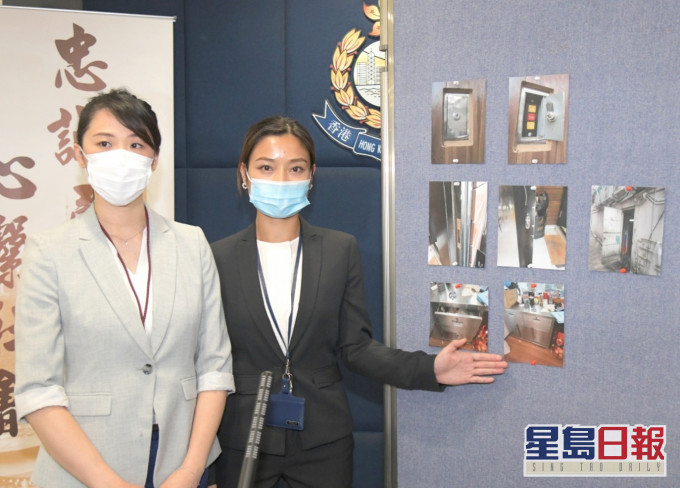觀塘警區處理總督察(刑事)甄皓妍(左)觀塘警區重案組第一隊主管高級督察任婉彤(右)指觀塘區及秀茂坪區近期發生連環爆竊案。