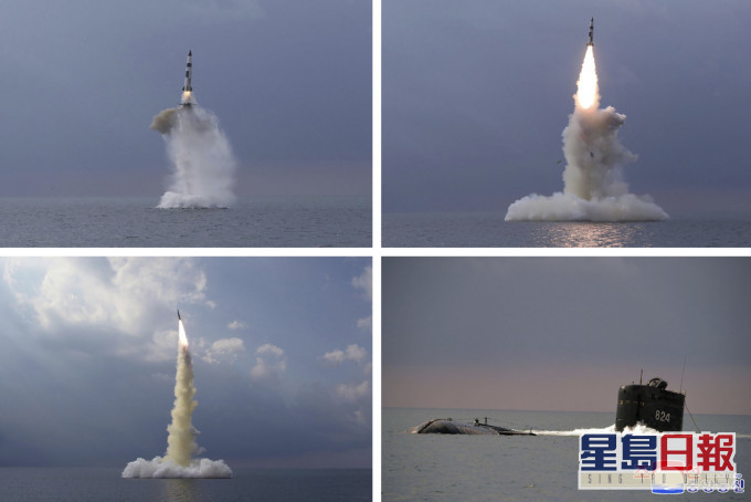 北韓國防科學院周二（19日）試射一枚新型潛射彈道導彈。AP圖片