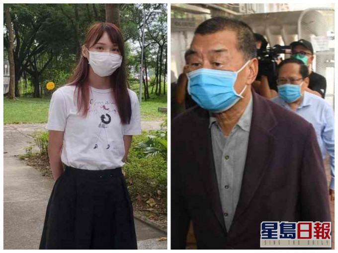 周庭(左)及黎智英分別各自前警署報到。林思明攝