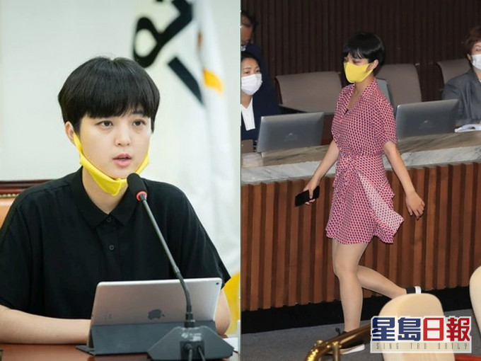 南韓正義黨28歲女議員柳浩貞穿紅白色短裙進國會挨批,卻意外成民眾焦點。(網圖)