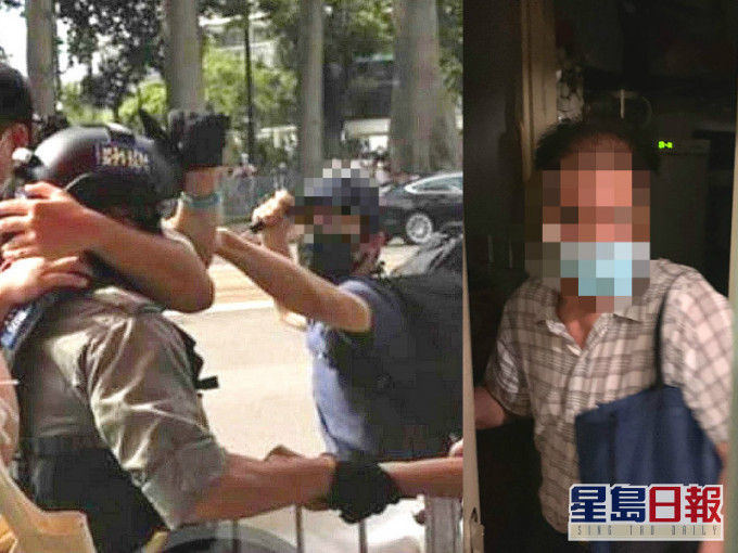 疑犯涉嫌持刀刺傷警員被捕,黃父(右)稱不知道兒子參與示威。