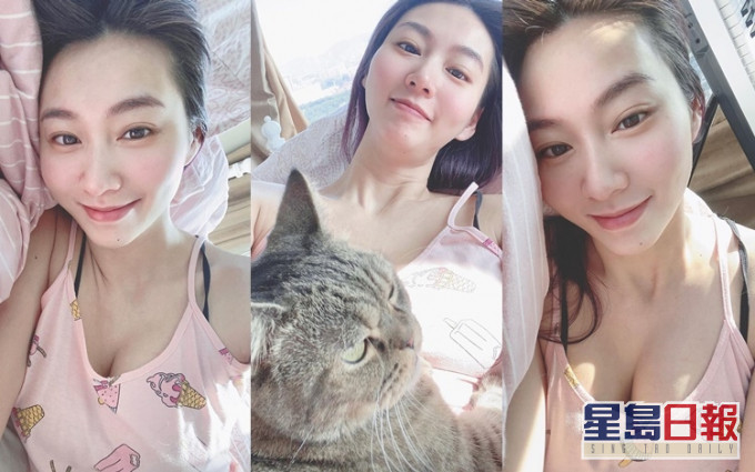 莊韻澄孖貓仔一齊發放懶散能量，網民紛紛嗌「Lucky cat」。