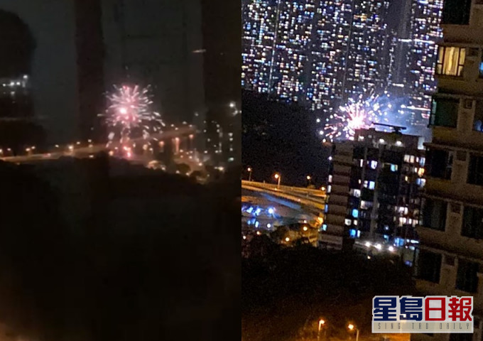 有人在將軍澳雍明苑對開一條跨海天橋上大放煙花。