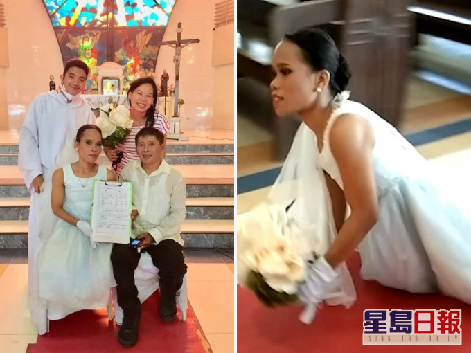 菲律賓女子天生無腿堅持「走」紅地毯完婚感動眾人。(網圖)
