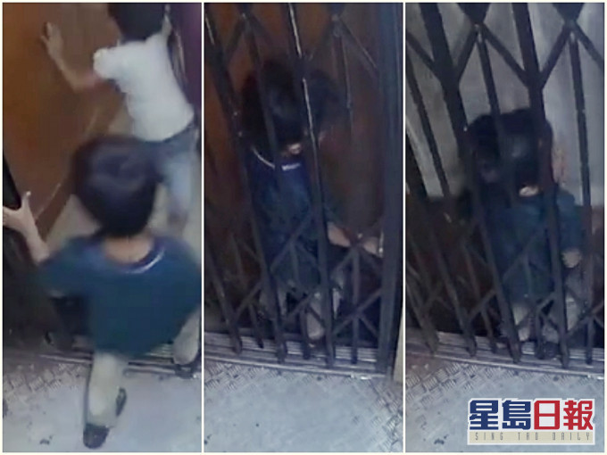 5歲男童遭親姊妹惡作劇,被夾在升降機縫隙。網圖