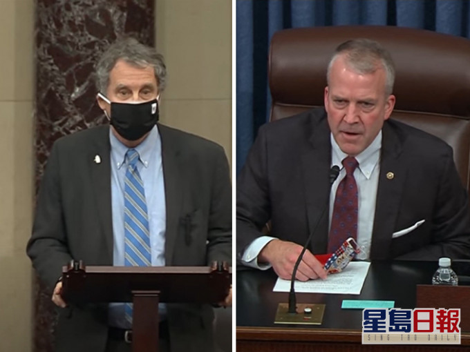 兩名美國參議員在會議上因戴口罩問題吵架。（youtube截圖）