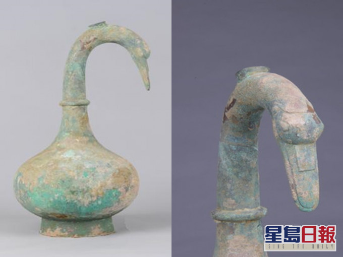 「鵝首曲頸青銅壺」有鵝首、曲頸,造型獨特且極為罕見。 三門峽市文物考古研究所圖片