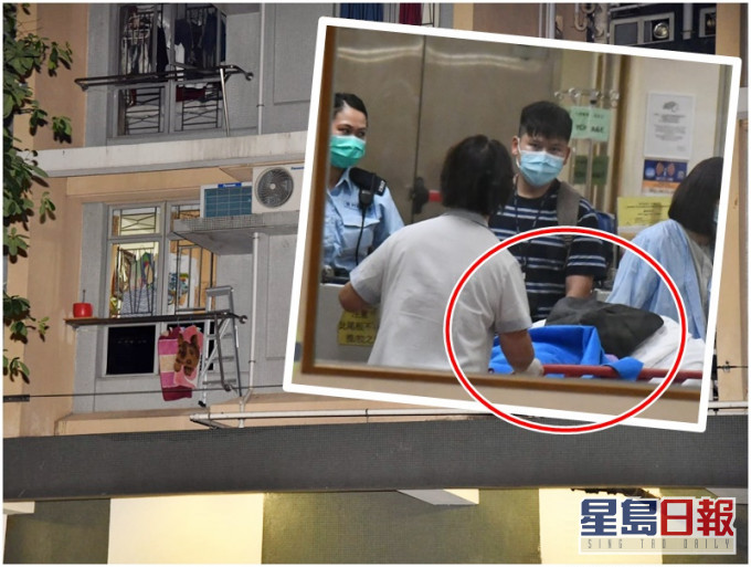 案發於映葵樓一低層單位。被捕婦人雙手受傷送醫院治理(小圖紅圈示)。