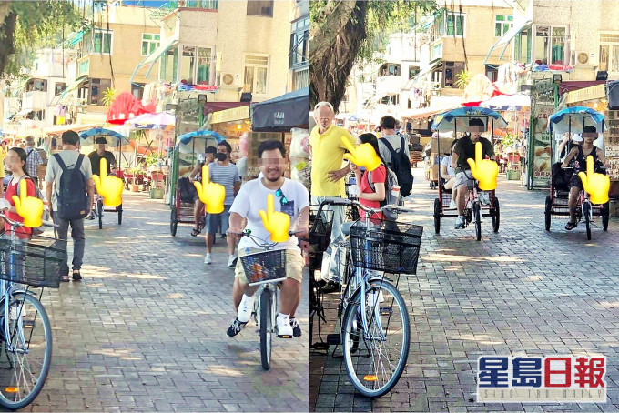 长洲多名市民无
戴口罩。Facebook群组「唔戴口罩公审区」相片