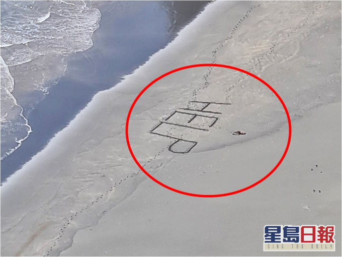 紐西蘭一名男子衝浪時被巨浪捲至無人海灘,幸好有人目睹其求救訊息。網圖