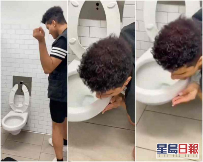 Larz走入公厕连舔马桶几次。网图