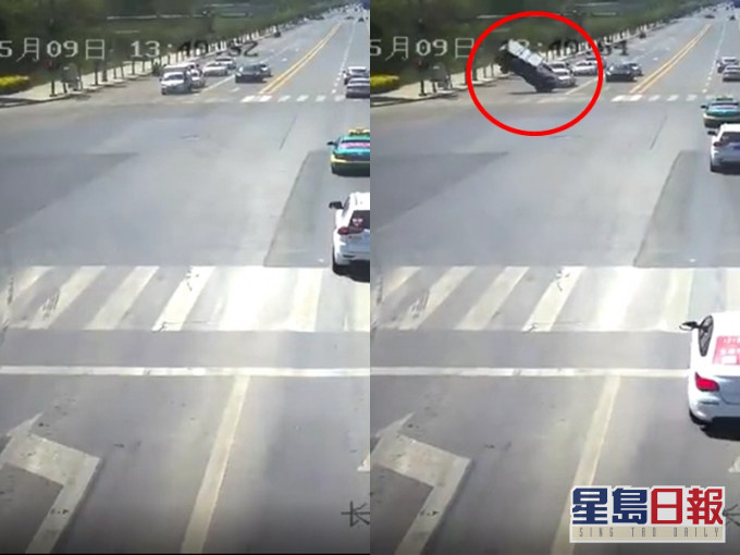 貨車突然被一股「怪風」捲起,騰空旋轉360度。 影片截圖