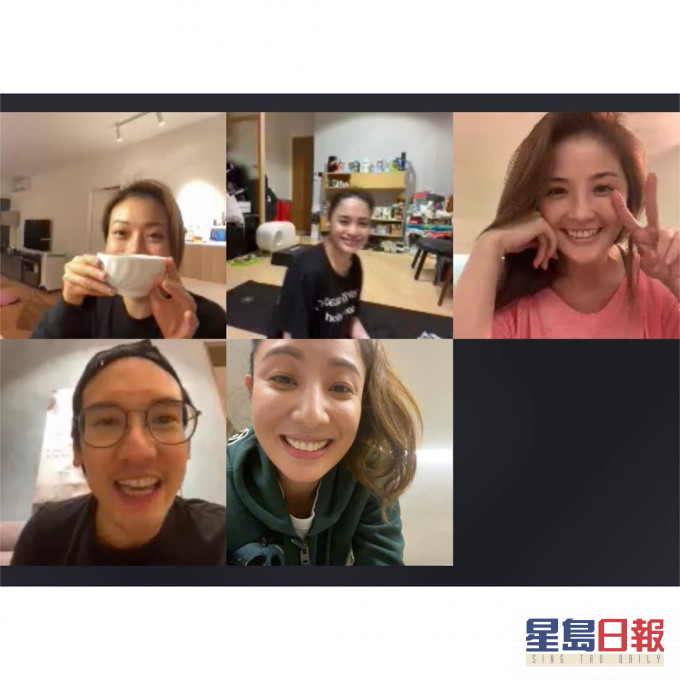 祖儿、阿娇、阿Sa、Kenny和郑希怡进行5人视像通话。