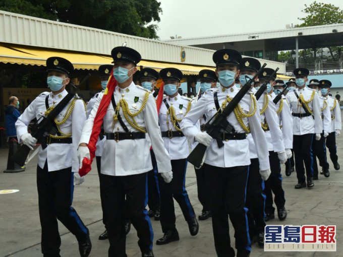 今年4月全民國家安全教育日當天,懲教署儀仗隊使用中式步操。資料圖片