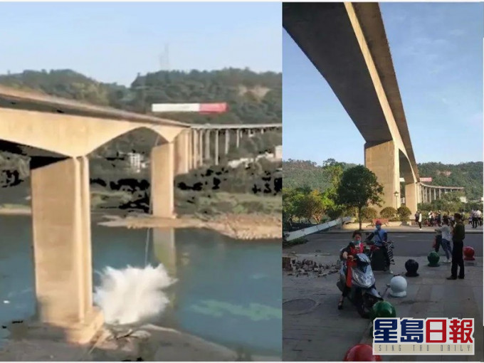 污水的管道墜落激起江面大串水花。網圖