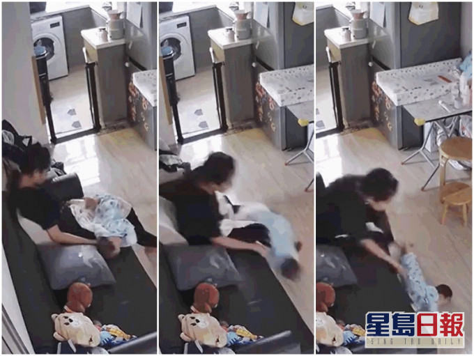 一名外傭疑似「瞌眼瞓」,少主轉身時向後跌,頭部著地。影片截圖