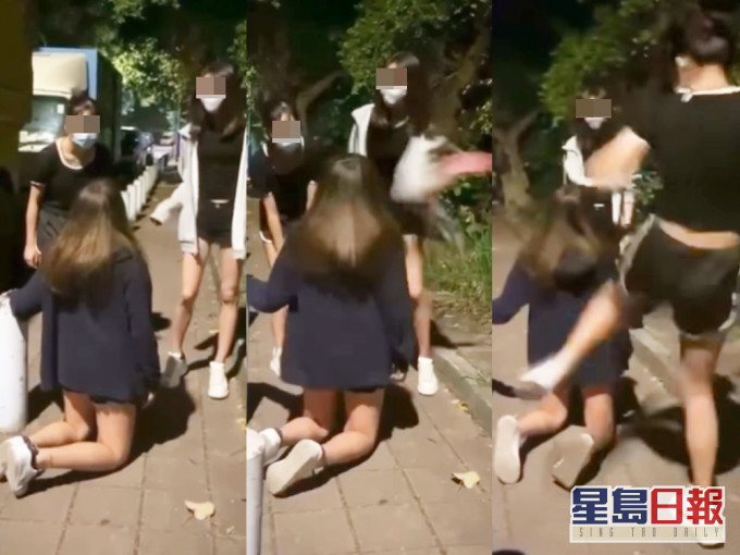 天水圍童黨狂摑少女逾30巴,又迫對方踢腹背。影片截圖
