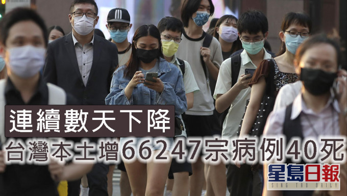 台灣本土增66247宗病例40死，連續幾天下降。AP資料圖片
