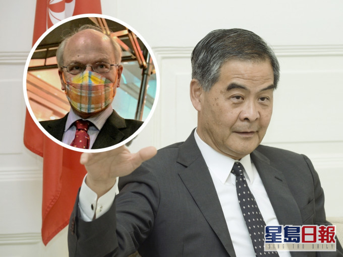 香港大律師公會新任主席夏博義(小圖)及全國政協副主席梁振英(大圖)。資料圖片