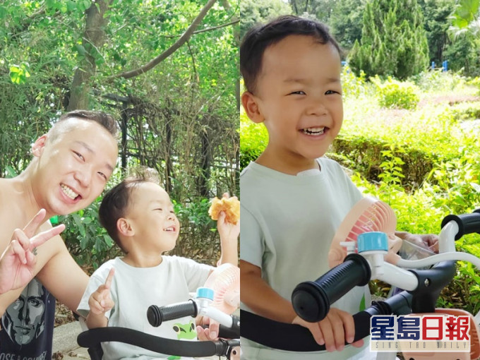 小鐵漢愛曬太陽食格仔餅。小鐵漢媽媽fb圖片