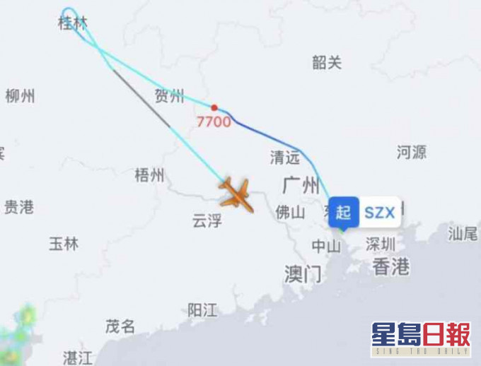 深圳航空一架客機早上出現緊急情況。網圖