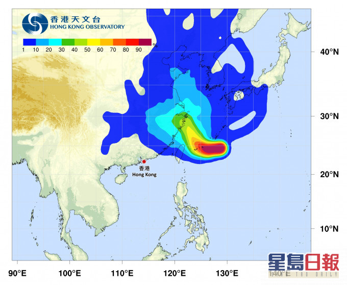 煙花會在未來一兩日靠近台灣,隨後移向中國東部沿岸。天文台