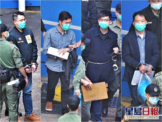(左起)尹兆堅、區諾軒、黃之鋒及胡志偉,再由囚車送往法院。